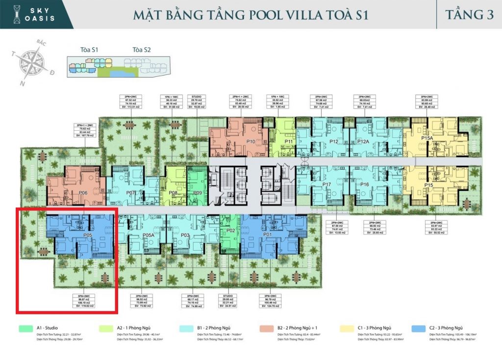 Layout tầng 3 Garden Sky Oasis S1